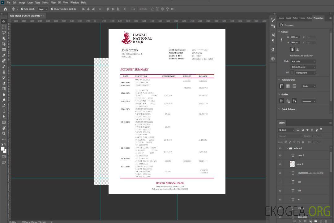 Relevé de la Banque Nationale d'Hawaï template Relevé de la Banque Nationale d'Hawaï template